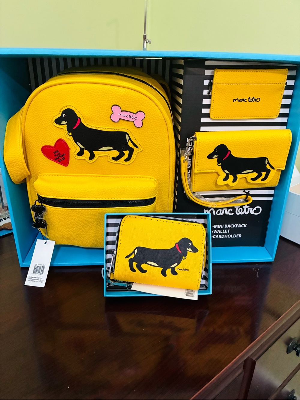Yellow Dachshund Kids Backpack & Wallet Set